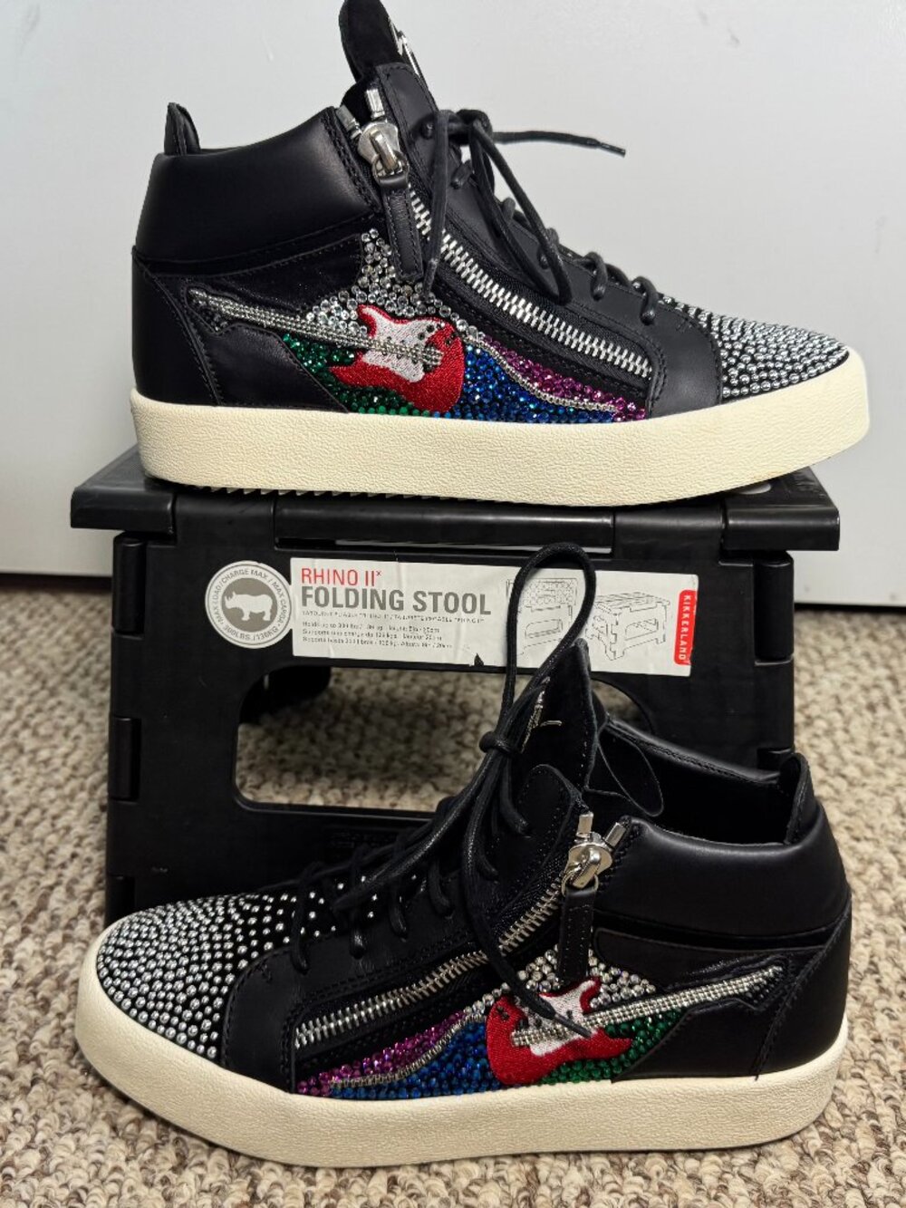 Giuseppe Zanotti Black Crystal Embellished High Top Sneakers EU 42 US 9